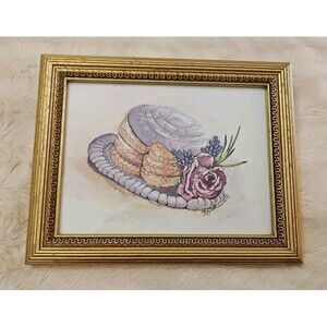 Vintage Peggy Abrams Victorian Hat With Rose Art Print Matted With Gold Frame